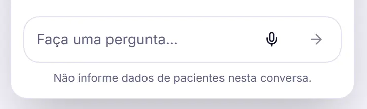 Parte de baixo do cartão da Kaká, com o campo Faça uma pergunta e o aviso Não informe dados de pacientes nesta conversa.